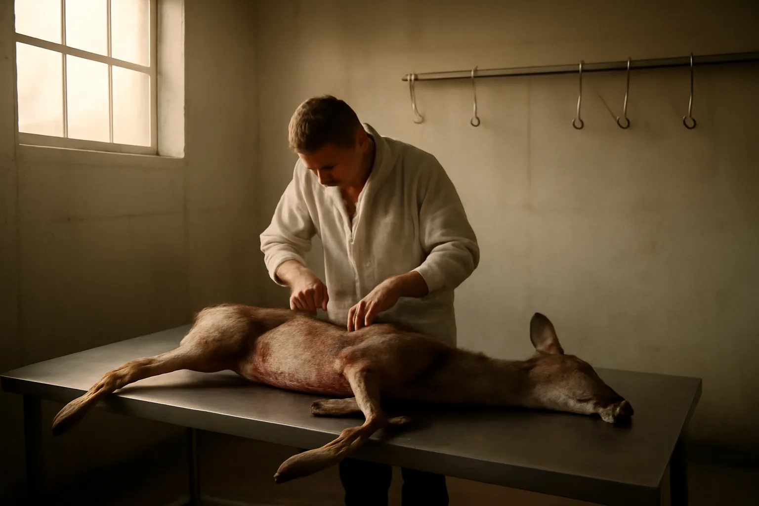 Butcher doing cut and wrap work on a deer in Delaware